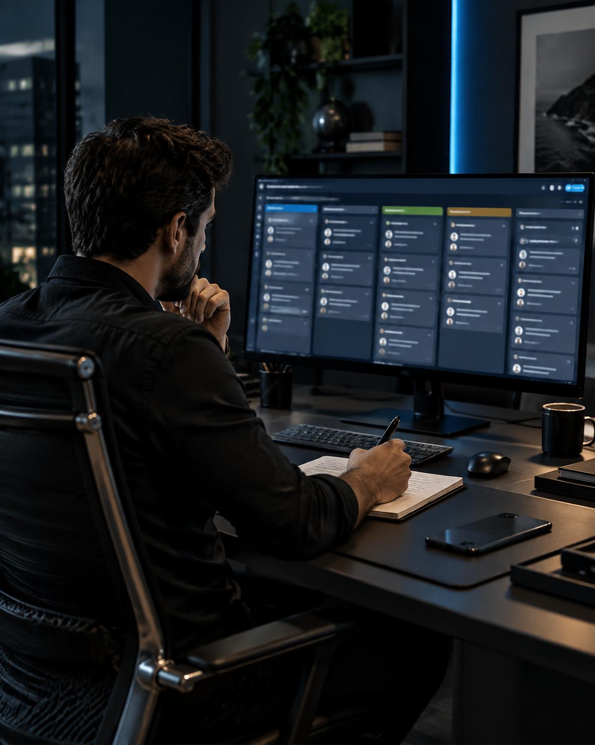 Profissional organizando oportunidades comerciais em um sistema de CRM